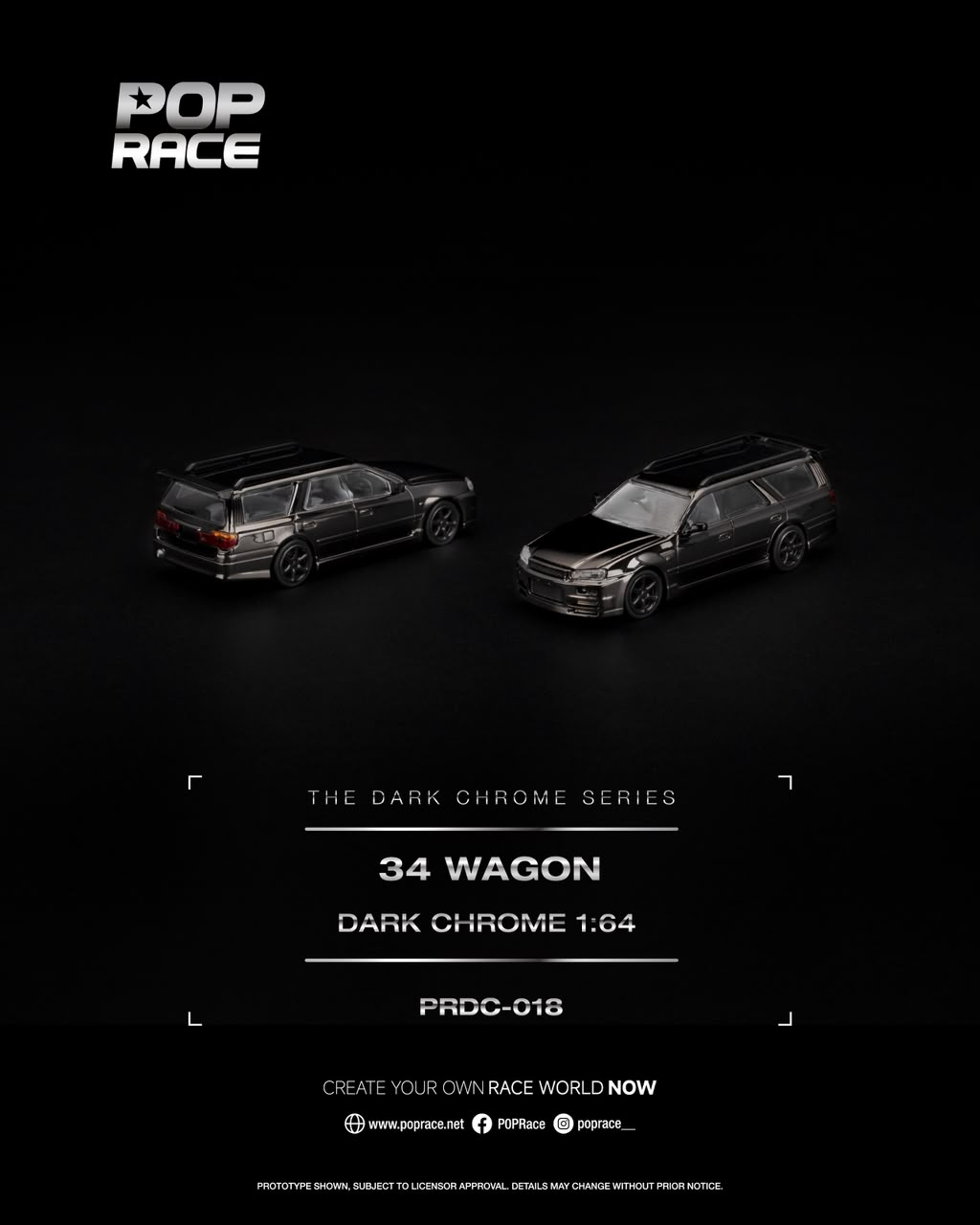 Pop Race 34 Wagon Dark Chrome 1:64 scale diecast model PRDC-018