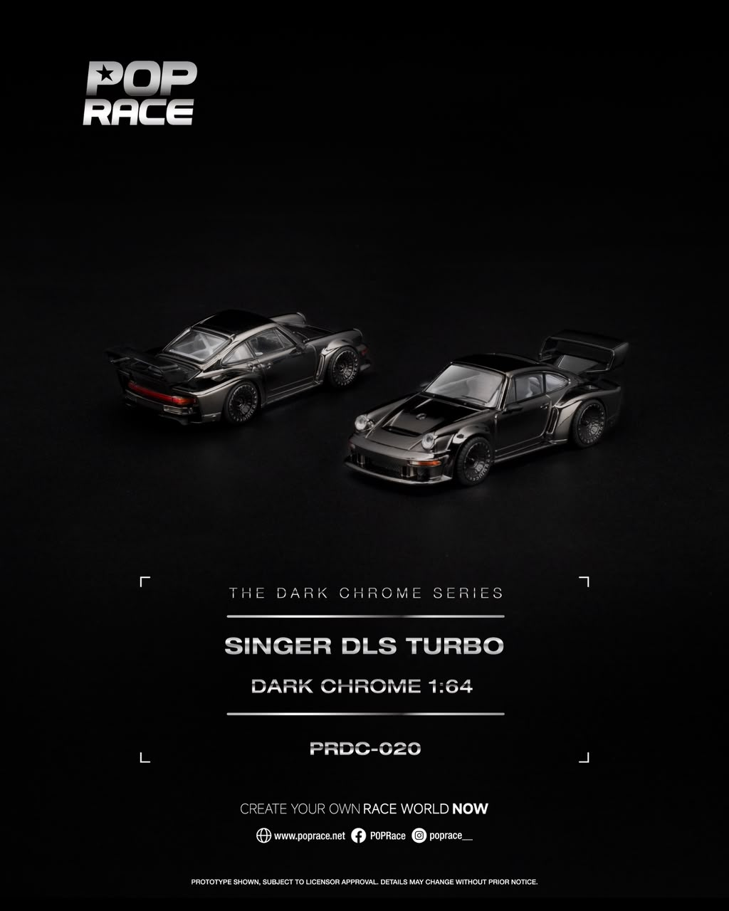 Pop Race Singer DLS Turbo Dark Chrome 1:64 scale diecast model PRDC-020