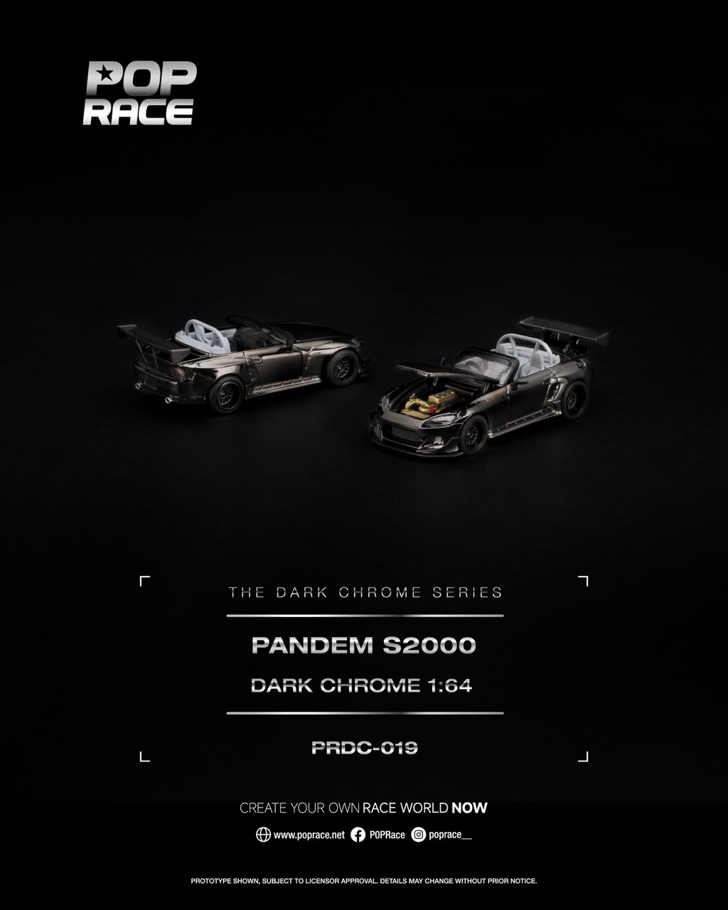 Pop Race Pandem S2000 Dark Chrome 1:64 scale diecast model PRDC-019