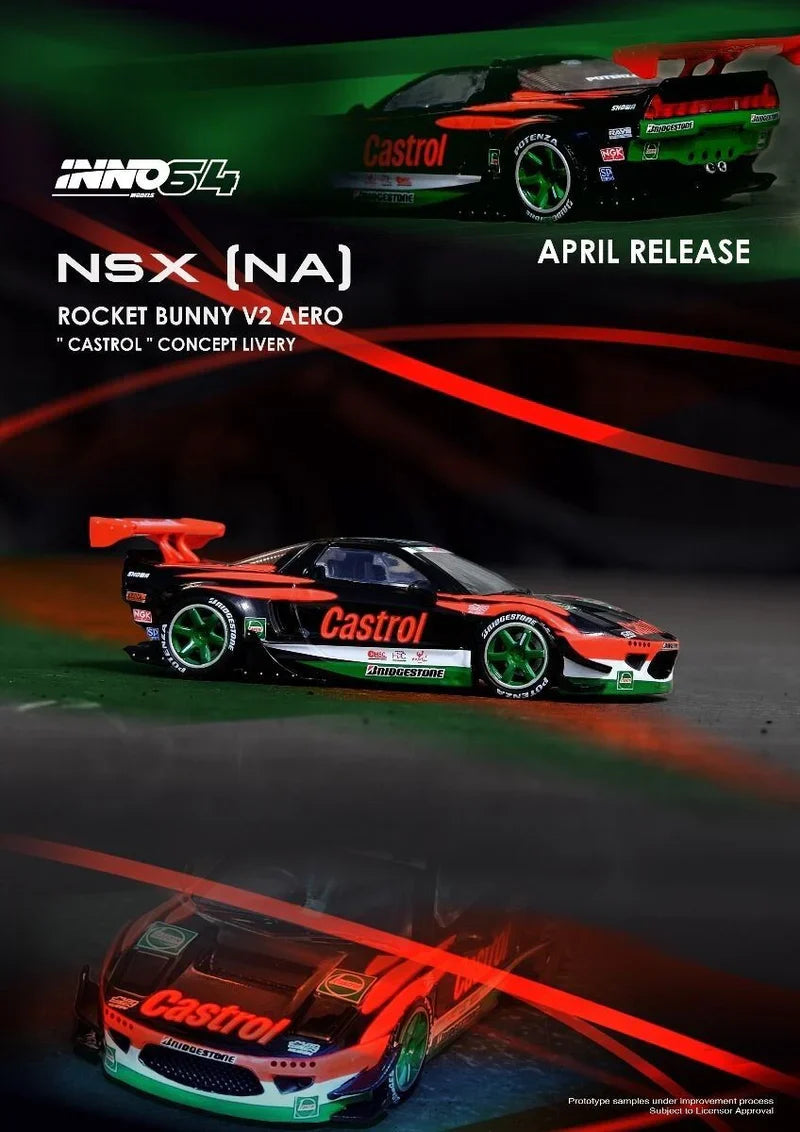 INNO64 Honda NSX (NA1) Rocket Bunny V2 Aero Castrol Concept Livery 1:64 Scale Diecast Model (Pre-Order)