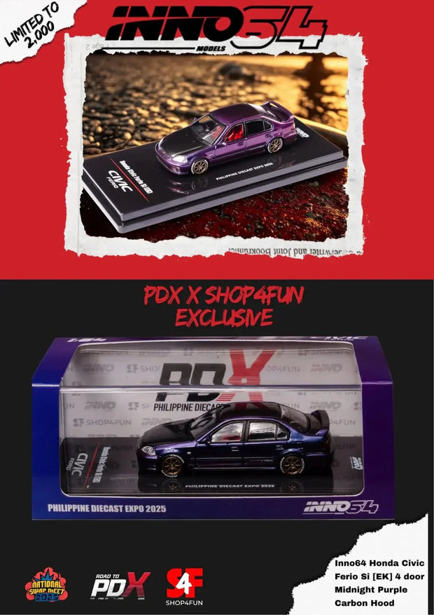 INNO64 Honda Civic Ferio Si EK Philippine Diecast Expo 2025 1:64 Scale Diecast Model (Midnight Purple)