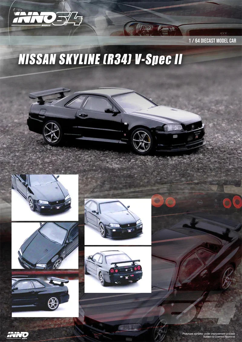 INNO64 Nissan Skyline GT-R R34 V-Spec II Black 1:64 Scale Diecast Model (Pre-Order)