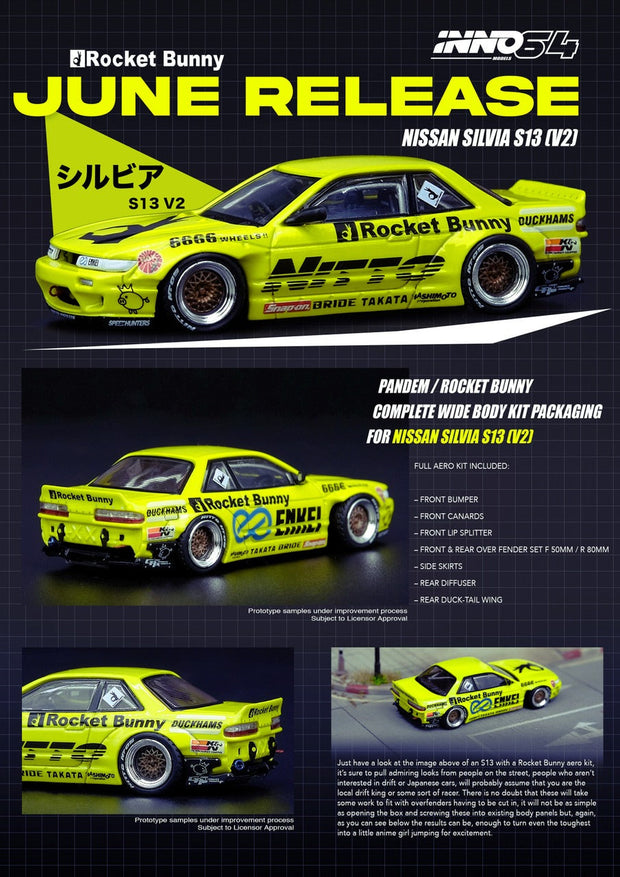 INNO64 Nissan Silvia S13 V2 Pandem Rocket Bunny Light Yellow 1:64 Scale Diecast Model