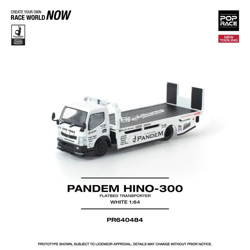 *PRE-ORDER* Pandem Fuso 300 Flatbed Transporter New Tooling, 1:64 Scale (White) - Pop Race