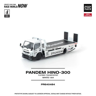 POPRACE Pandem Fuso 300 Flatbed Transporter New Tooling White 1:64 Scale Diecast Model (Pre-Order)