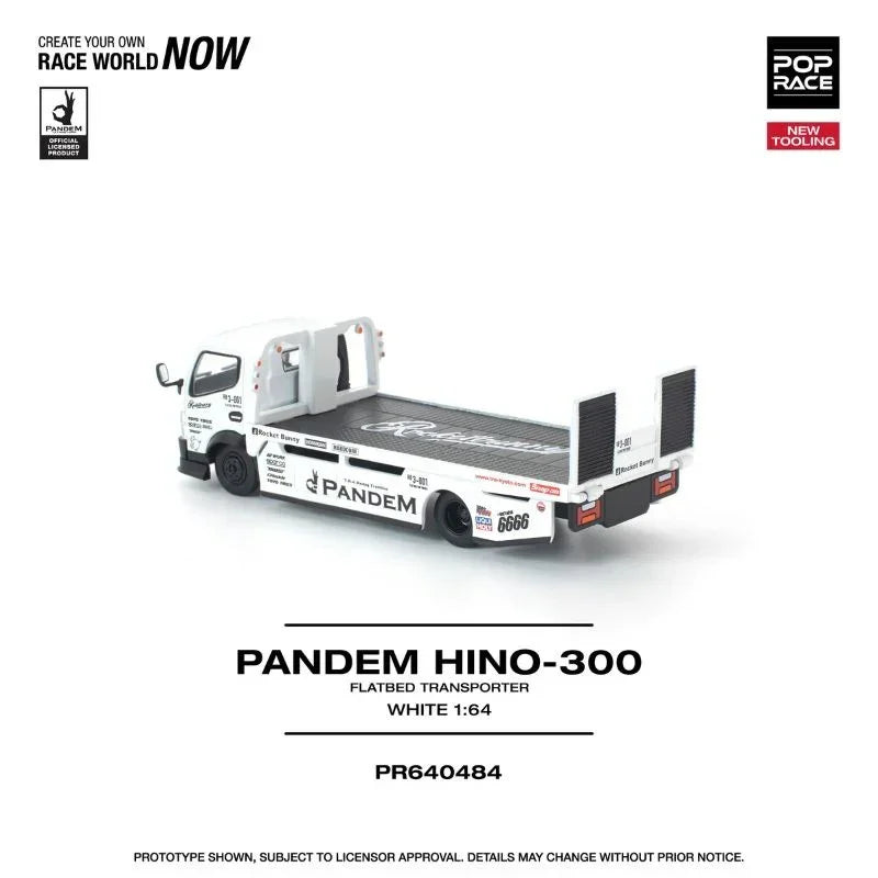*PRE-ORDER* Pandem Fuso 300 Flatbed Transporter New Tooling, 1:64 Scale (White) - Pop Race