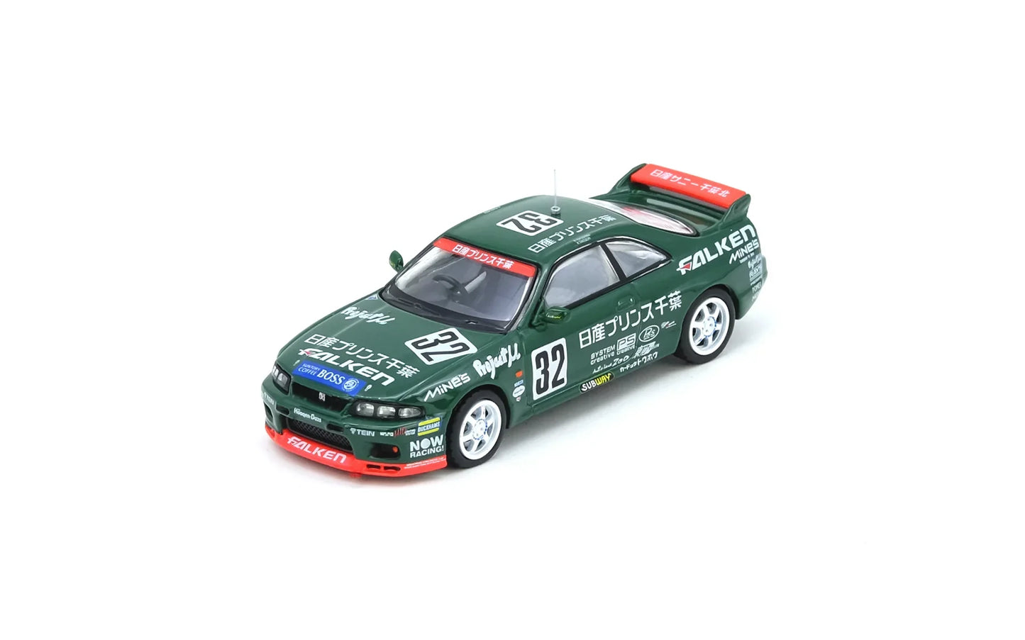 INNO64 Nissan Skyline GT-R R33 #32 Prince Chiba Falken N1 Tokachi 24H 1996 1:64 Scale Diecast Model