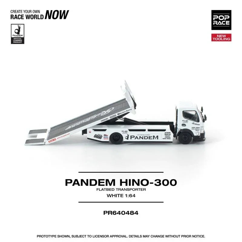 *PRE-ORDER* Pandem Fuso 300 Flatbed Transporter New Tooling, 1:64 Scale (White) - Pop Race