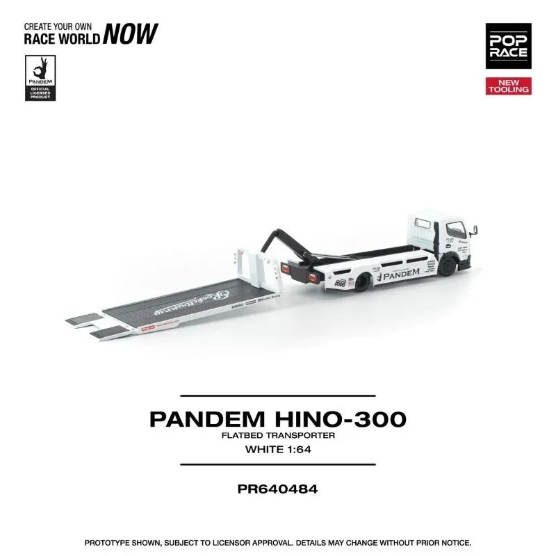 *PRE-ORDER* Pandem Fuso 300 Flatbed Transporter New Tooling, 1:64 Scale (White) - Pop Race