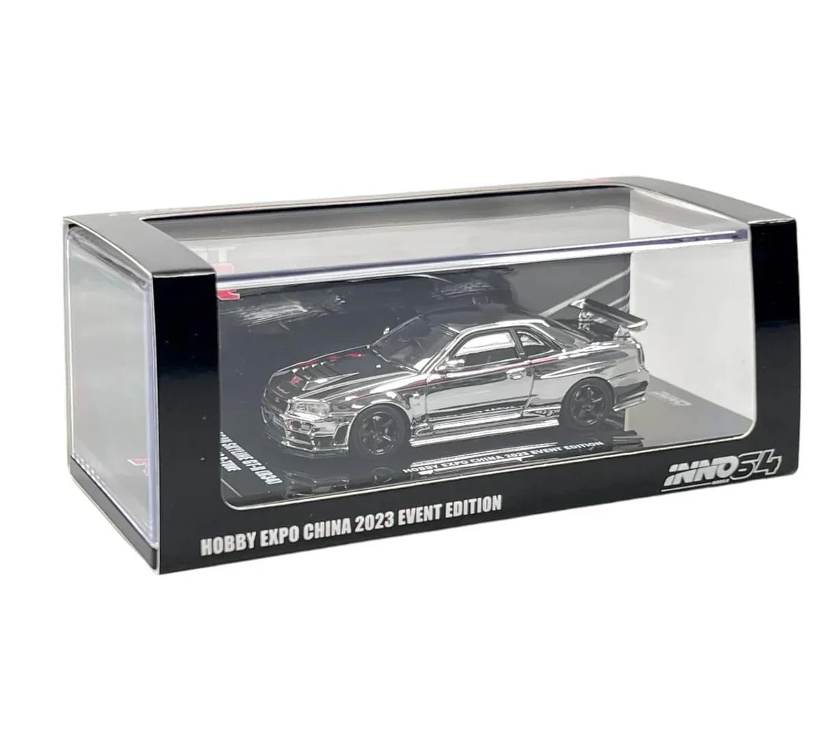 INNO64 Nissan Skyline GT-R R34 Nismo R-Tune Silver Chrome Hobby Expo China 2023 Event Edition 1:64 Scale Diecast Model (Pre-Order)