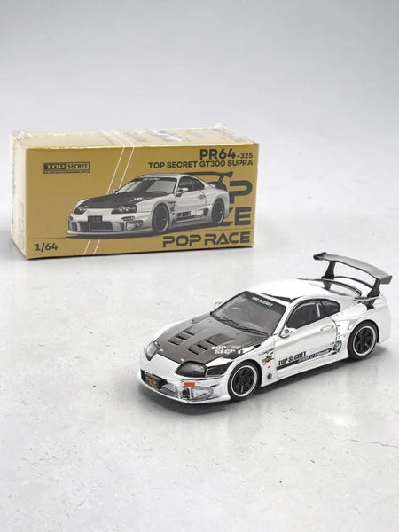 Pop Race PR64-325: Toyota Supra Top Secret GT300 1:64 Scale Diecast Model (White)