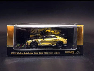 INNO64 Nissan GT-R (R35) Nismo APAEXPO Tokyo Auto Salon Hong Kong 2025 Chrome Gold 1:64 Scale Diecast Model