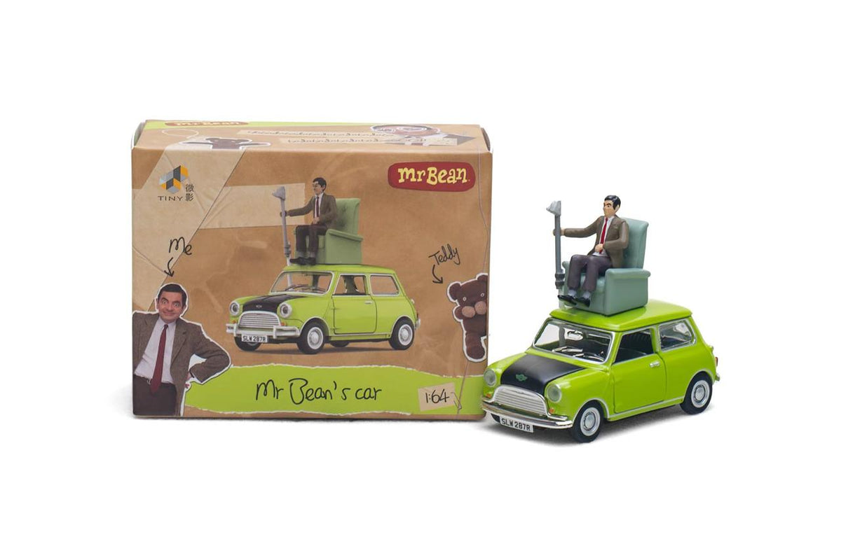 TINY Mr. Bean Morris Mini with sofa, lime green model set